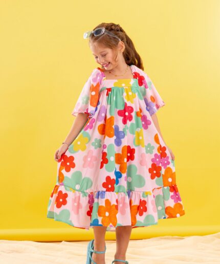 Vestido Flores Flare Babado 63
