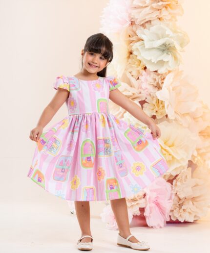 Vestido Rosa Manga Dupla 63