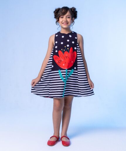 Vestido Listra Preto Flor 60