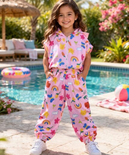 Conjunto Colete Capuz Rosa 60