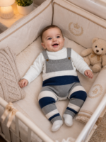 Baby Conjunto Tricot Listras Cinza 127